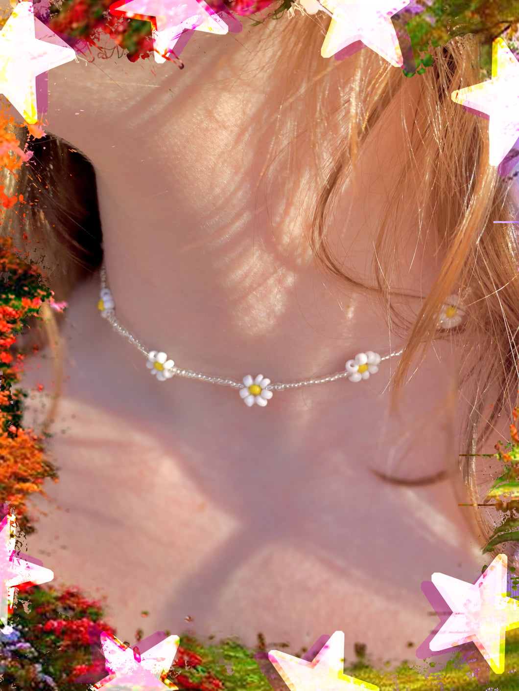 Perlen-Choker mit weißen Blumen